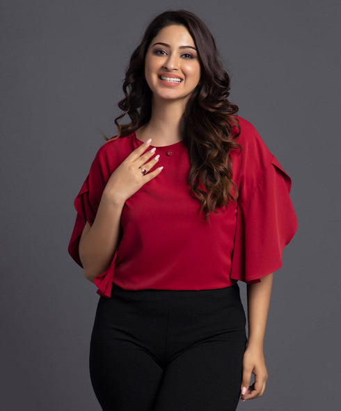 Cascade Red Sleeve Chiffon Top